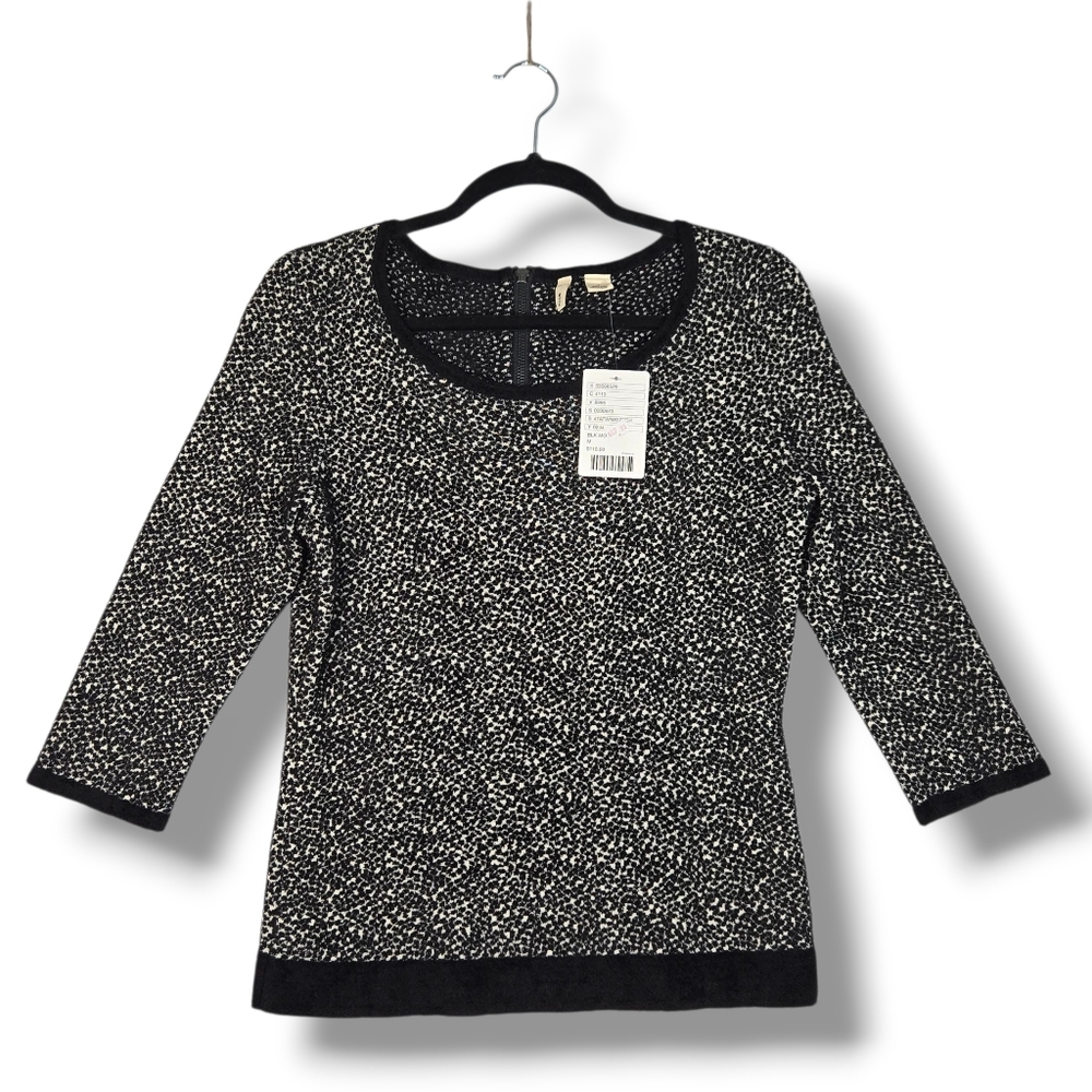 Moth Anthropologie Medium Lana Sweater Black White Chenille Fitted 3/4 Sleeve - Picture 2 of 16